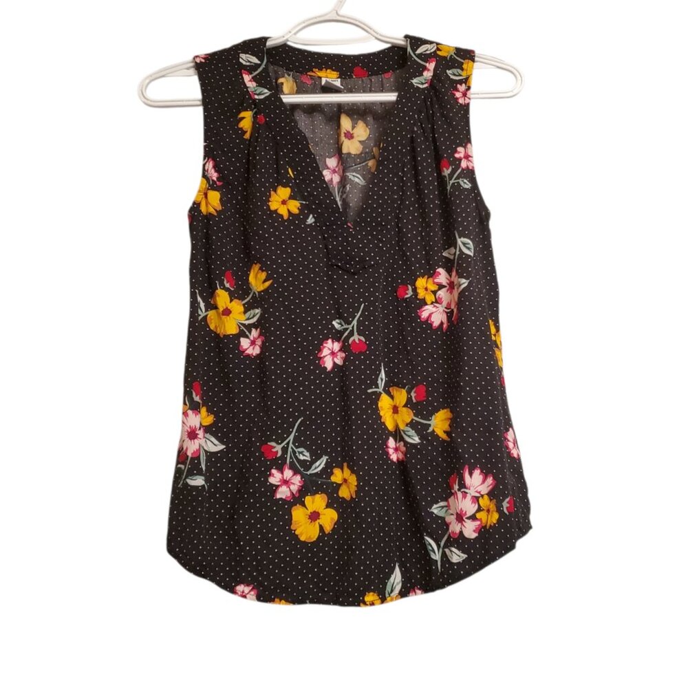 Old Navy Sleeveless Black Polka Dot Floral Top